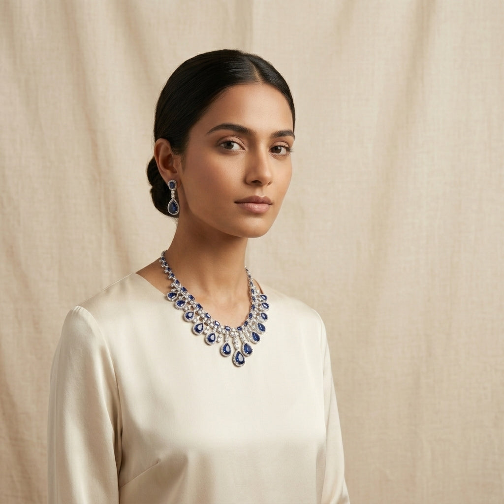 Zaria Teardrop American Diamond Necklace Set