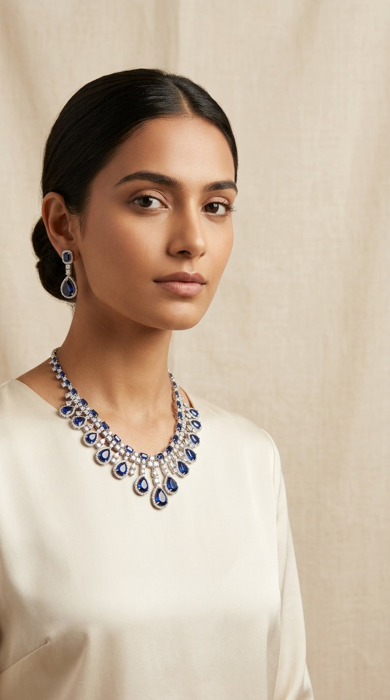 Zaria Teardrop American Diamond Necklace Set