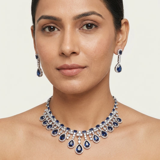 Zaria Teardrop American Diamond Necklace Set