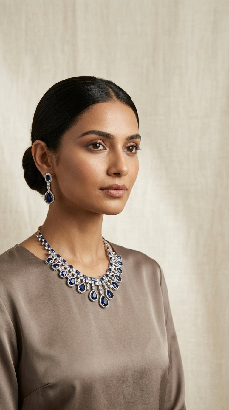 Zaria Teardrop American Diamond Necklace Set