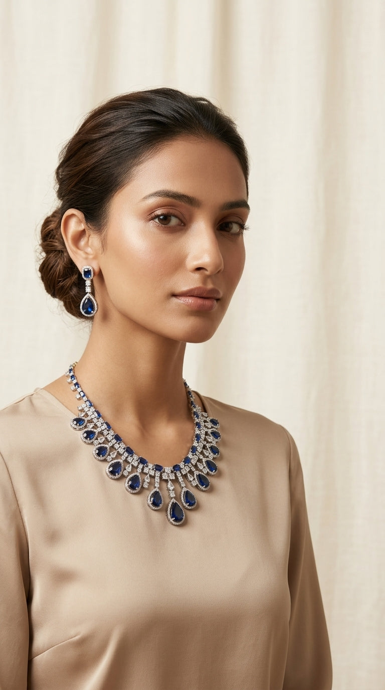 Zaria Teardrop American Diamond Necklace Set