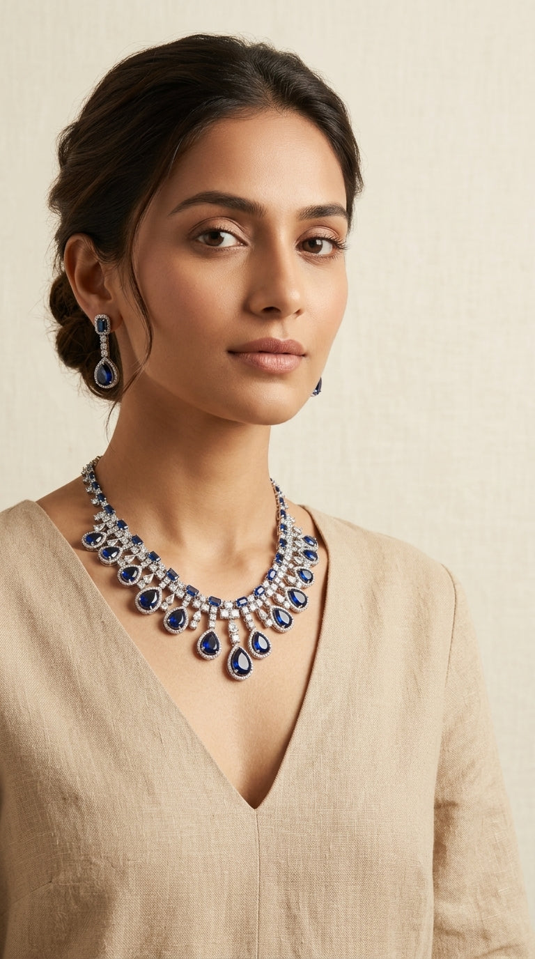 Zaria Teardrop American Diamond Necklace Set