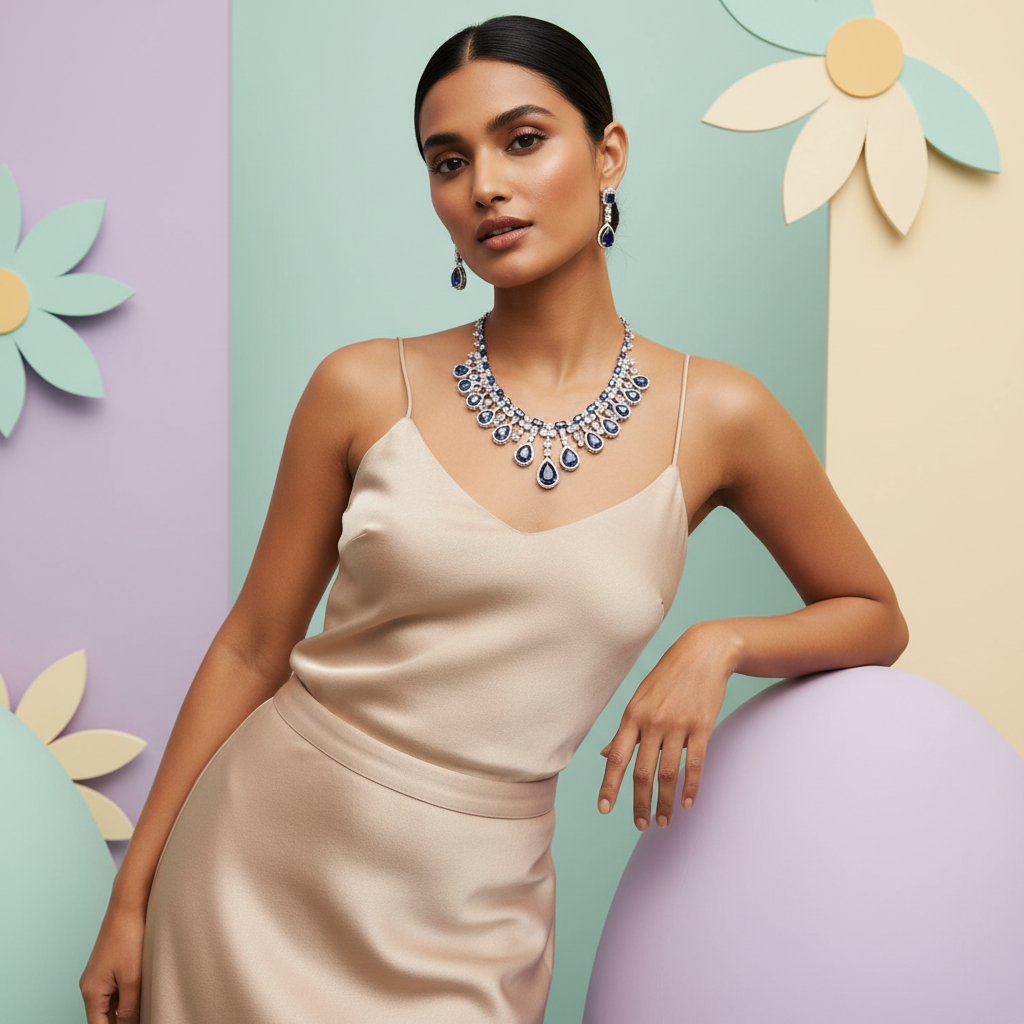 Zaria Teardrop American Diamond Necklace Set